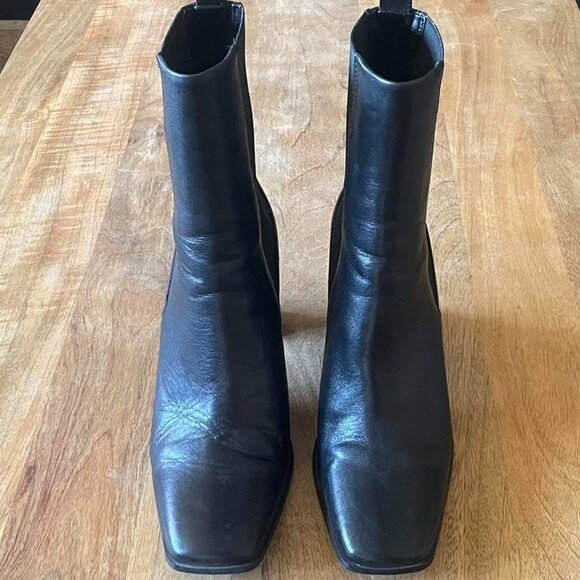 Zara Black Leather Ankle Boots, with Block Heel - Picture 2 of 3